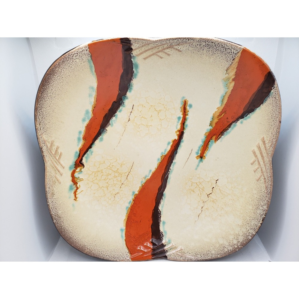 Carstens Tonnieshof Orange/Brown/Teal Platter, 11" Ceramic West Germany - MCM